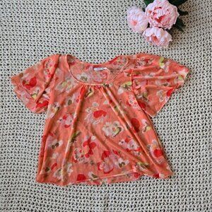 Kimchi Blue Orange and Pink Floral Sheer Babydoll Top Size XS